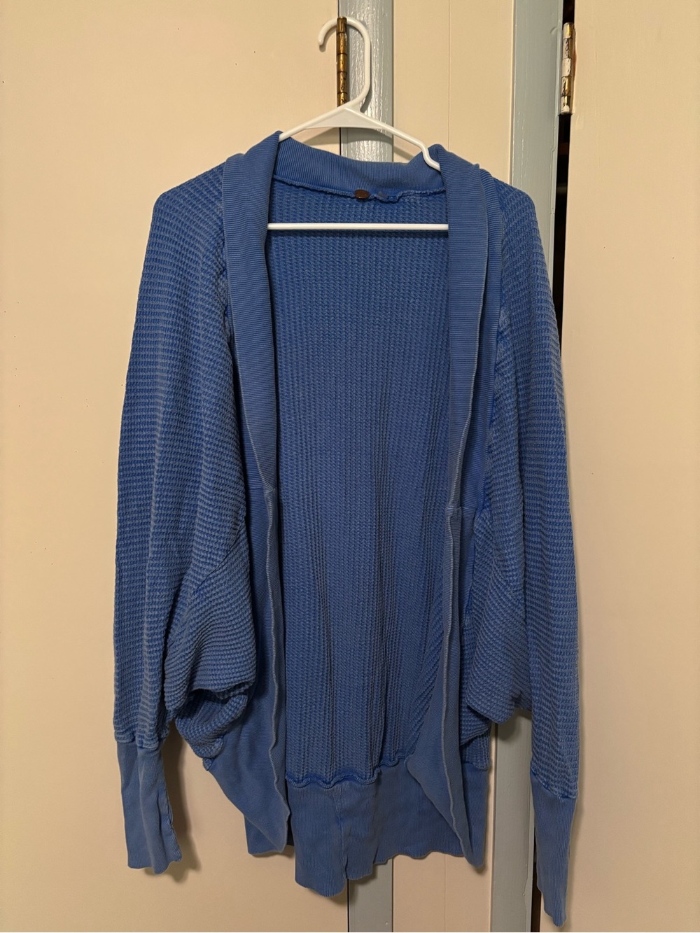 Free People Blue Waffle Knit Open Cardigan